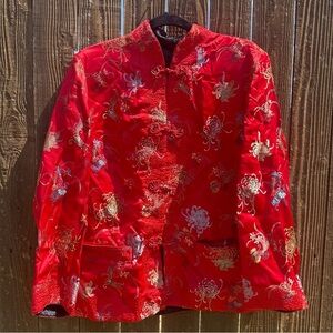 Vintage Peony Brand Reversible Chinese Jacket Red & Black Floral Sz 40 (M/L)
